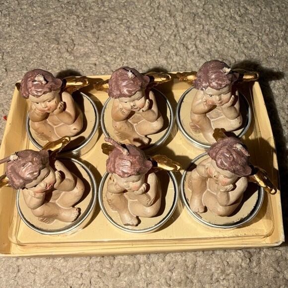Cherub Tea Light Candles Hand Painted European Baroque French Country - Picture 2 of 4